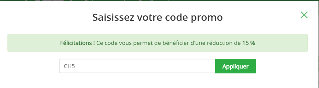 Code promotionnel validé